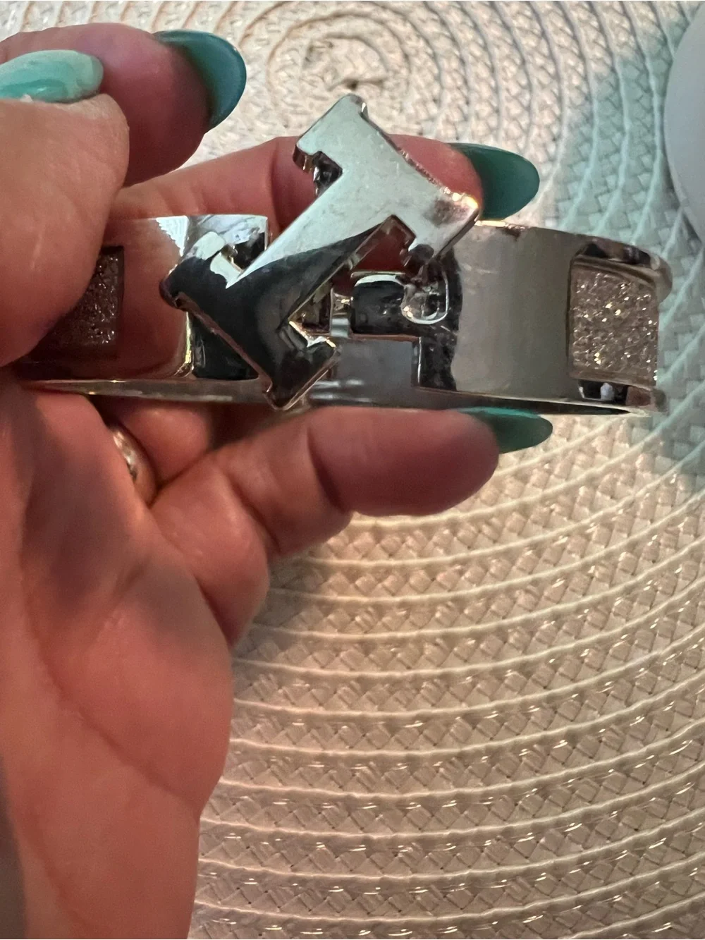 Vintage Silver Sparkly H-shaped Metal Designer Bracelet